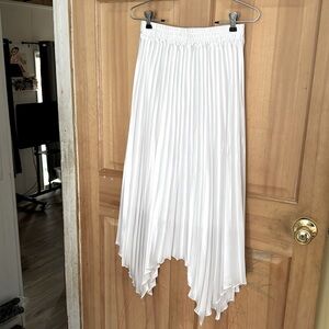 White Pleated Asymmetrical Skirt